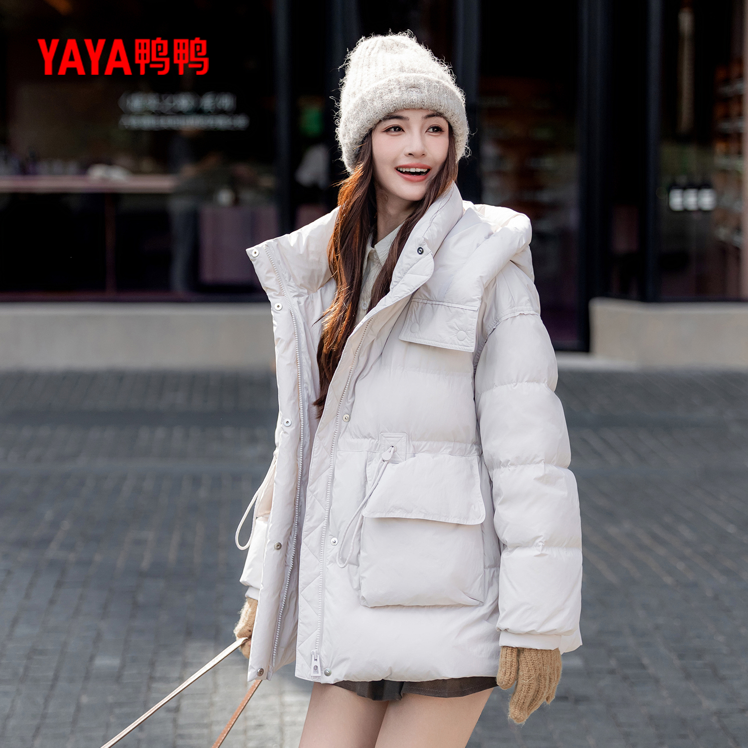 YAYA/鸭鸭2024冬新款时尚休闲保暖加厚百搭女士中长款羽绒服外套
