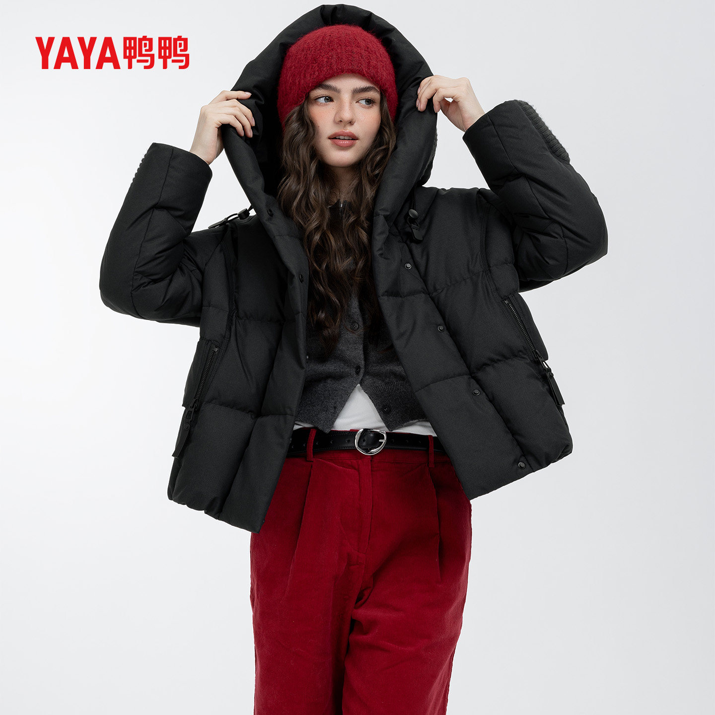 YAYA鸭鸭2025冬装短款连帽羽绒服女休闲宽松韩版气质时尚保暖外套,淘宝优惠券,粉丝福利购,淘宝优惠卷
