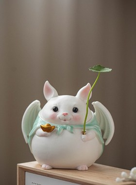 趣味陶瓷爱蝙蝠招财纳福家居客厅书房桌面工艺品装饰小摆设