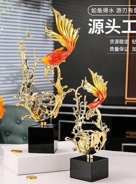 新摆中式珐彩水晶件高BJ-0290级感琅家居家轻奢装饰用锦鲤工艺品