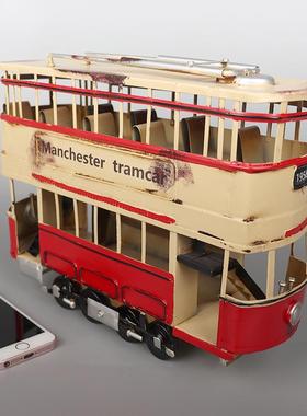 仿真轨艺道双层巴士车模型851铁复古装怀旧品酒吧咖啡厅橱窗柜饰