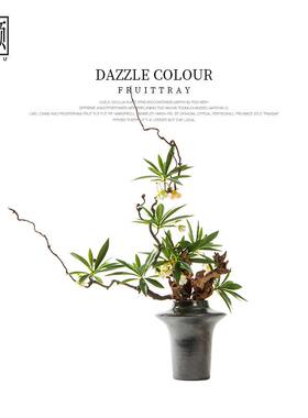 新中式禅意仿真枯枝绿植盆景花艺酒店茶室花架花几侘寂风装饰摆件