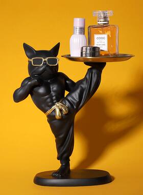 创意斗牛犬摆件钥匙收纳托盘玄关办公桌面法斗狗家居装饰礼品