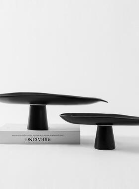 创意高脚果盘点心盘长托盘客厅茶几新中式样板间摆件厨房软装饰品