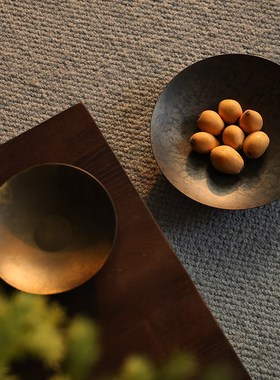 形上黄铜水果盘侘寂中古客厅餐桌摆D件样板房售楼处玄关桌面装饰