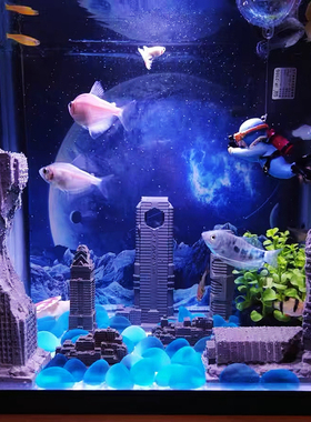 小鱼缸斗鱼水族箱造景装饰品摆件城市房屋建筑楼群W模型沉水全套