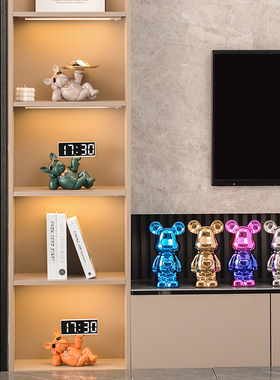 创意斗牛犬酒柜桌面电子台式钟表小闹钟时钟家用T钥匙收纳托盘摆