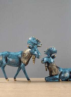 新款创意式BKD2549古摆件驯客厅卧室办公室摆设装饰品复情侣鹿欧