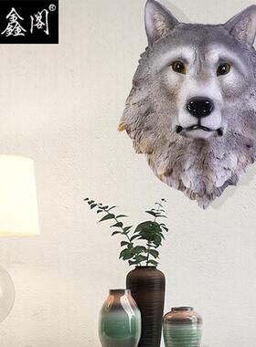 货源欧式风格脂工艺品动物墙真挂仿狼头壁挂装QBX饰家用居树挂件