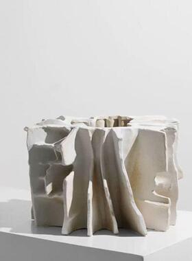 现代米白色艺术网格花约器样板房瓶KET摆简件客厅书房玄关花家居