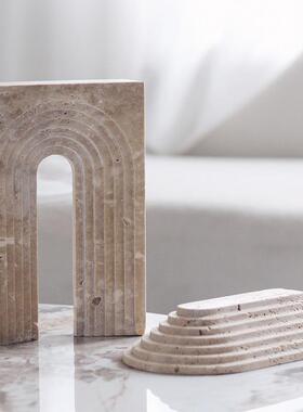 北欧侘寂风仿洞石层叠拱门摆件书立书挡客厅书房家居样板间装饰品