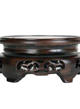 花盆鱼缸木托盘黑酸枝镂空雕花底座实木圆形木座工艺品摆件托盘