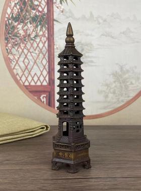 文昌塔摆件九层十三层纯铜书房办公室桌面装饰黄铜层层工艺品