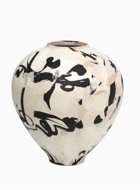 侘寂风书法陶瓷花瓶民宿设计师中古风格纹花器装饰品高级感摆件