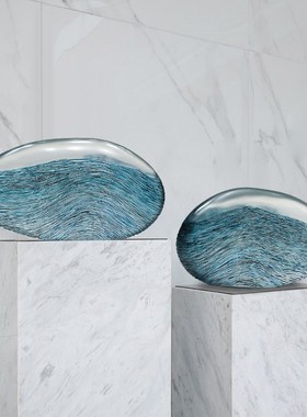 快速发货简约现代抽象麻纹圆球雕塑售楼处服务台S摆设样板房玄关