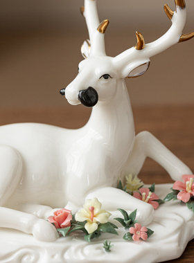 现货速发陶瓷鹿摆件一鹿有你招财家居客厅电视柜酒柜桌面装饰工艺