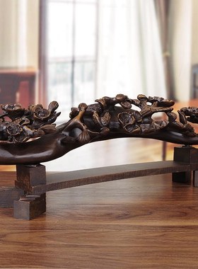 现货速发鸟语花香摆件如意梅花喜鹊实木雕客厅玄关电视柜摆设乔迁