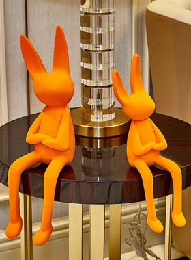 现货速发坐姿兔子摆件植绒轻奢奶油风客厅电视柜酒柜壁龛玄关家居