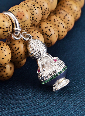 现货速发迷你嘎乌盒吊坠S银镀金镶石铃杵嘎乌盒卡子星月菩提串配