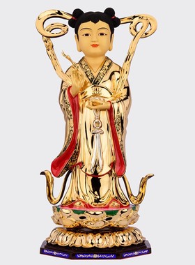 现货速发盛凡全铜鎏金善财童子龙佛像金童玉良观音菩萨佛像摆件
