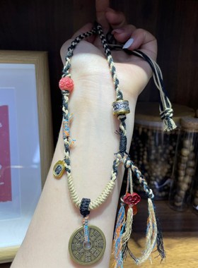 现货速发新款山鬼铜钱项链搭配驼骨藏银转运珠扎基拉姆吊坠朱砂C1
