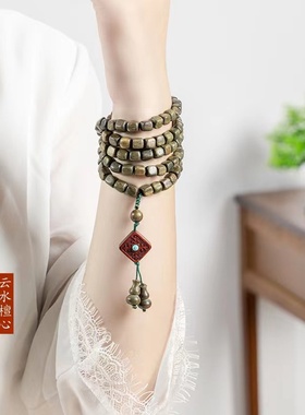 现货速发绿檀木手串方珠檀香木108黑檀佛珠手链毛衣项链8mm男士情