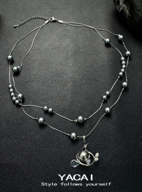 飞碟吊坠灰色多层小众锁骨链