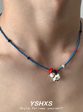 蓝色串珠拼接设计感项链