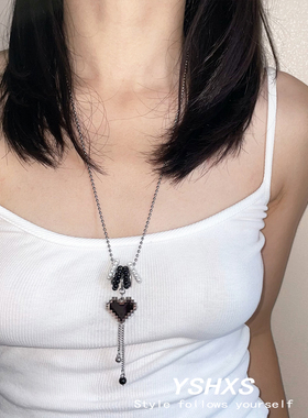 小众设计感珍珠像素爱心流苏项链