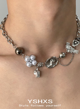 复古金属花朵拼接项链