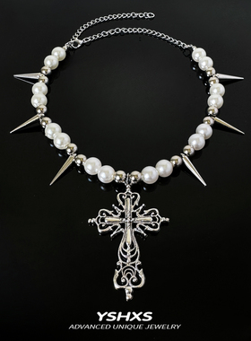 朋克小众设计感夸张y2k十字珍珠