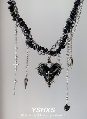 暗黑复古碎石爱心项链