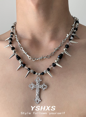 十字铆钉串珠设计感项链