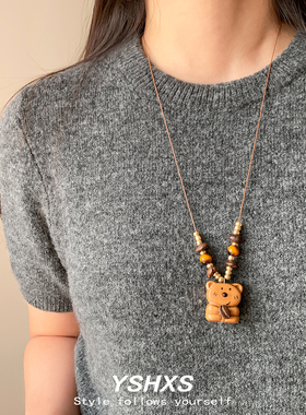 棕色木制小熊项链咖啡豆串珠