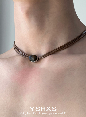 复古虎眼石项链女多层锁骨链