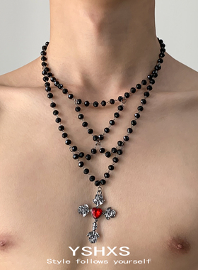 暗黑哥特风多层黑色十字架项链