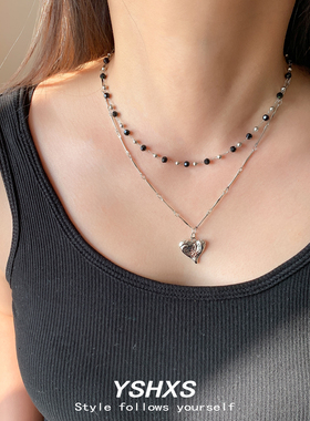 双层爱心串珠甜酷辣妹锁骨链