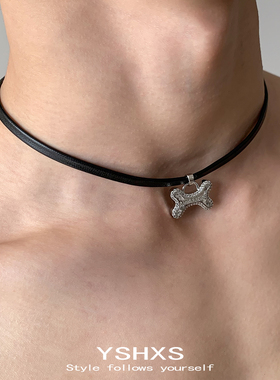 甜酷风小狗骨头皮绳choker