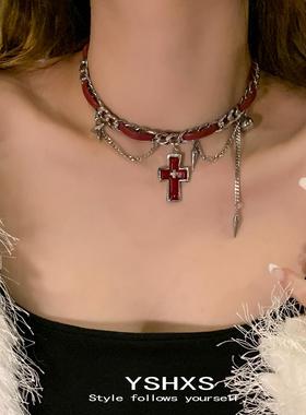 暗黑红十字架超短项链