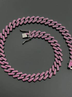 暗黑风系列枪黑紫色爱心菱形圆钻古巴链项链手链套装个性百搭首饰