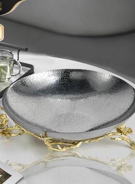 北欧轻奢高档家居餐厅装饰品锤纹不锈钢水果盘金属脚架摆件装饰碗