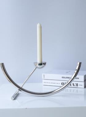 现代简约样板间直播间沙龙店桌面电视柜金属软装摆件不锈钢烛台