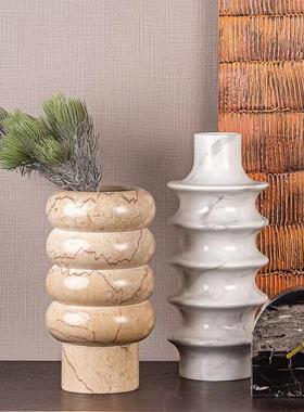 现代客厅茶几桌面树脂花瓶花器侘寂风家居餐桌仿大理石纹螺旋摆件