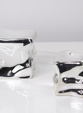 现代简约异形镇纸抽象树脂冰块摆件样板房室内软装立方体装饰品