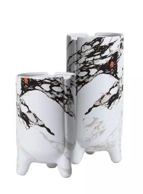 新中式水墨陶瓷花纹花瓶直筒高脚花器酒店客厅插花样板间软装