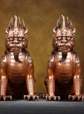 紫铜摆件《御花园獬豸》工艺品客厅桌面装饰品礼品铜制珐琅手工