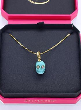 个性潮人时尚朋克嘻哈风立体镶钻骷髅头迷你吊坠项链拉珠锁骨链女