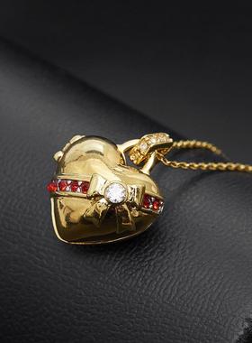 小众甜美时尚设计感红色镶钻爱心蝴蝶结可打开吊坠锁骨项链女饰品