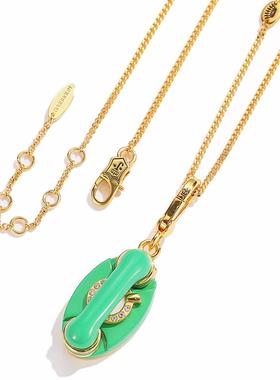 青岛外贸饰品珐琅彩釉立体绿色电话机可打开吊坠毛衣项链女