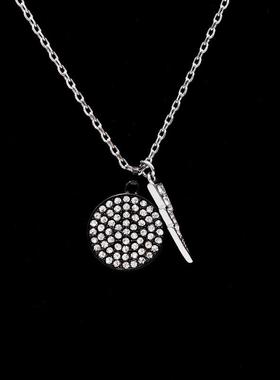 欧美复古时尚潮镶钻黑色圆牌闪电单锆吊坠可拆分双层项链一款多戴